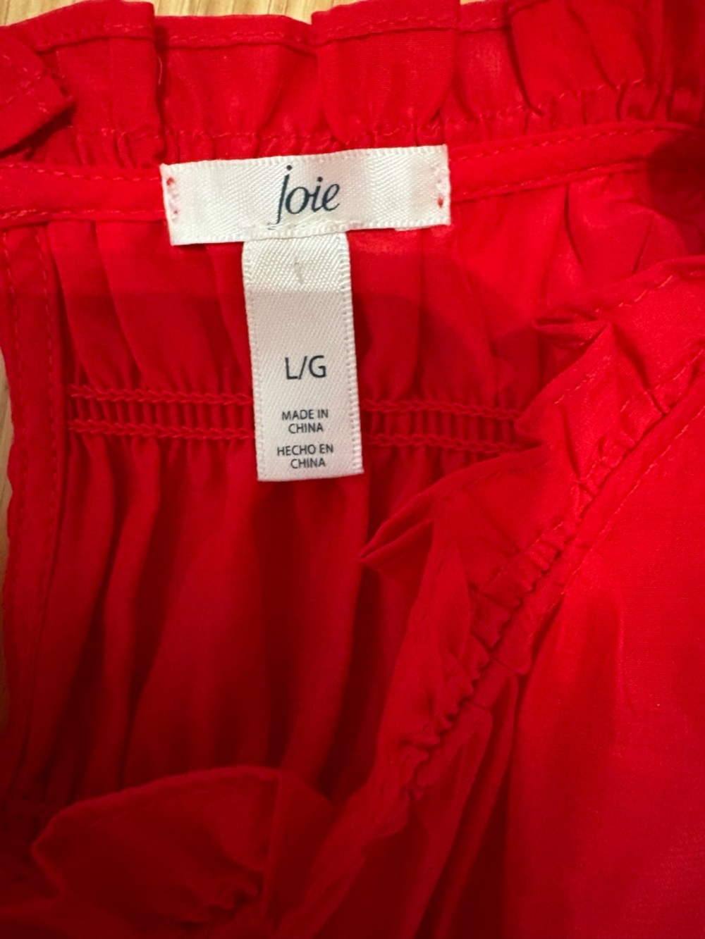 Joie Cayenne Red Smocked Ruffle Neck Sleeveless Blouse Top NWT L - Picture 7 of 8